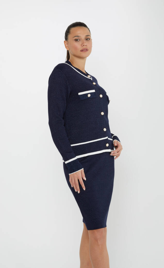 Women's Two Piece Suit Buttoned Navy Blue - 30813 | KAZEE