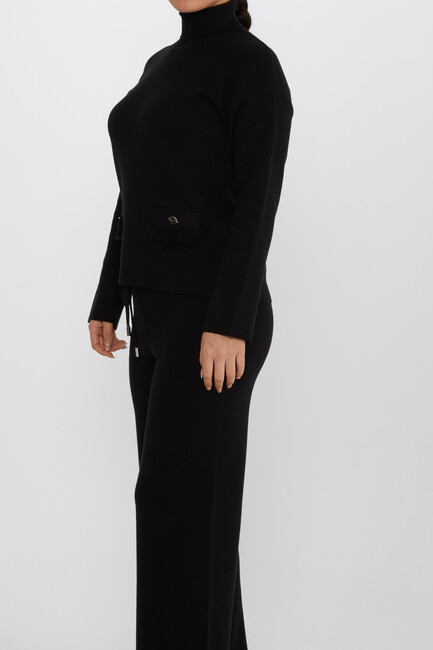 Women's Two-Piece Suit Pocket Detailed Tasseled Black - 31677 | KAZEE - Thumbnail