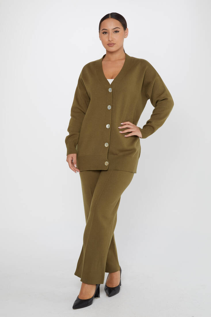 Women's Two Piece Set Button Detail Khaki - 30760 | KAZEE