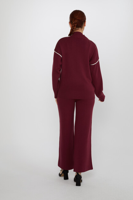 Women's Two-Piece Suit Striped Detail Stand Collar Burgundy - 31609 | KAZEE - Thumbnail