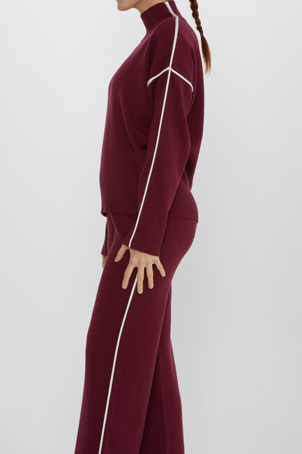 Women's Two-Piece Suit Striped Detail Stand Collar Burgundy - 31609 | KAZEE - Thumbnail