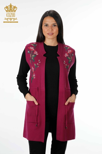 Women's Vest with Tie Tie Detailed Purple - 16844 | KAZEE - Thumbnail