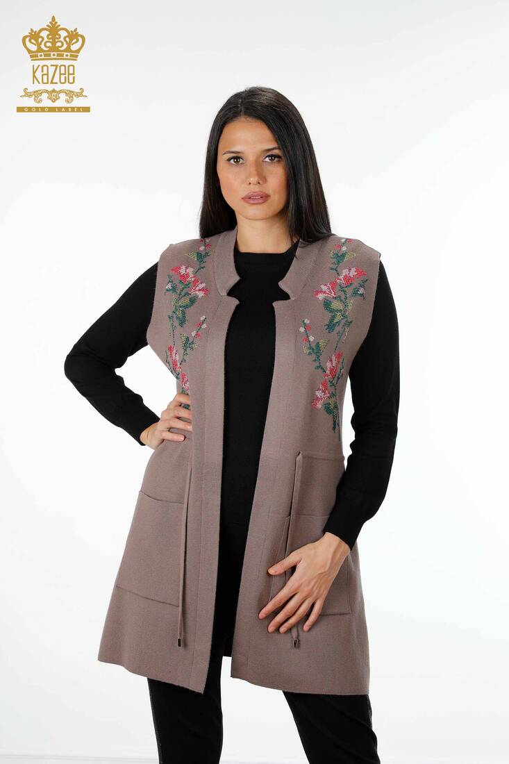 Women's Vest with Tie Tie Detailed Mink - 16844 | KAZEE