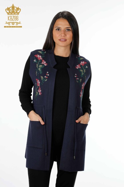 Women's Vest with Tie Tie Detailed Navy Blue - 16844 | KAZEE - Thumbnail