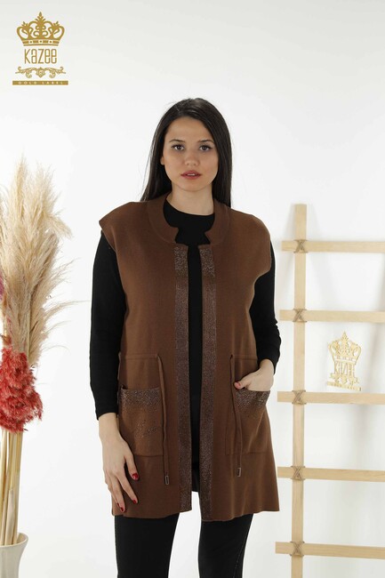 Women's Vest Stone Embroidered Brown - 30308 | KAZEE - Thumbnail