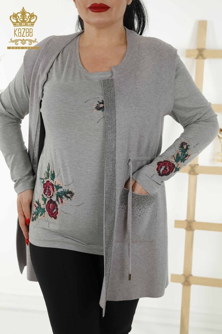 Women's Vest Stone Embroidered Gray - 30299 | KAZEE - Thumbnail