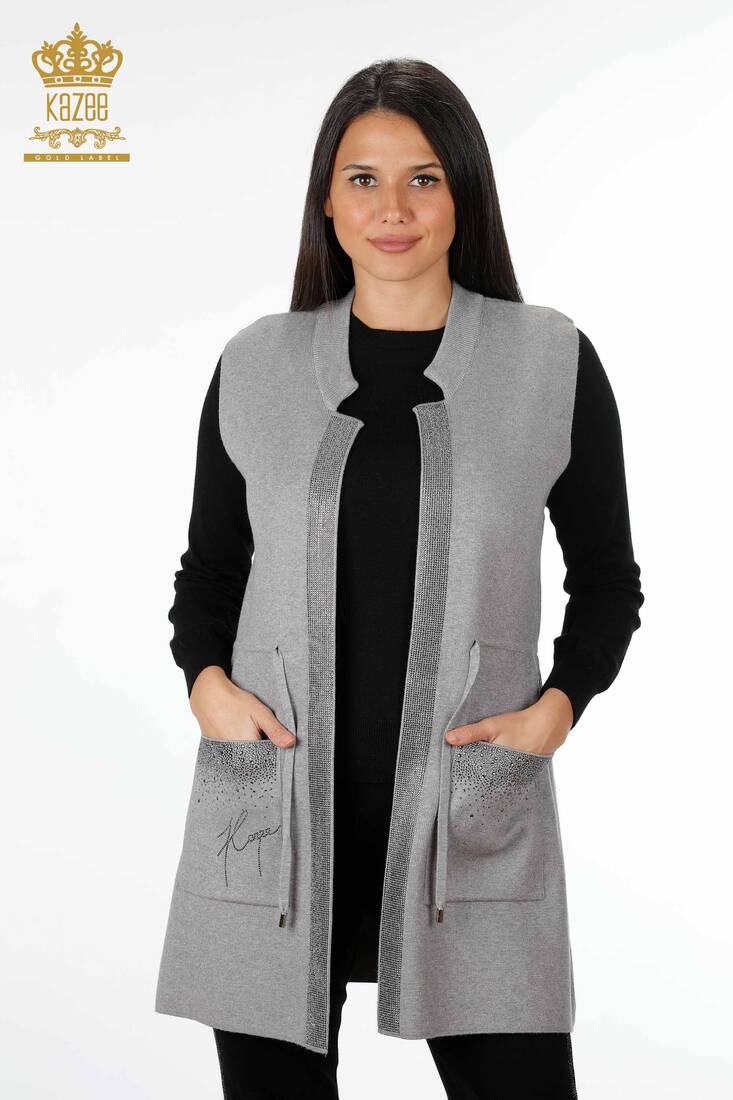 Women's Vest with Stone Pocket Gray - 16829 | Kazee