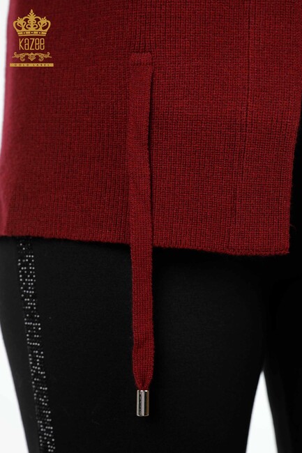 Women's Vest with Tulle Detailed Thread Tie Claret Red - 16839 | Kazee - Thumbnail