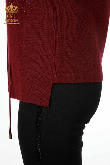 Women's Vest with Tulle Detailed Thread Tie Claret Red - 16839 | Kazee - Thumbnail