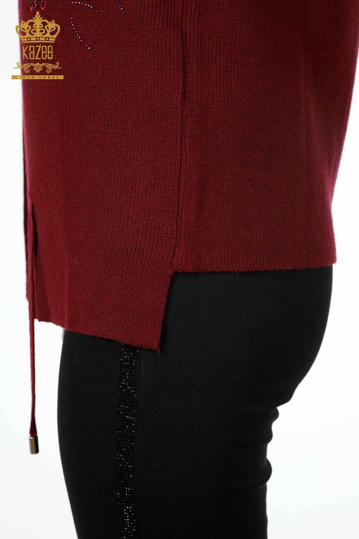 Women's Vest with Tulle Detailed Thread Tie Claret Red - 16839 | Kazee