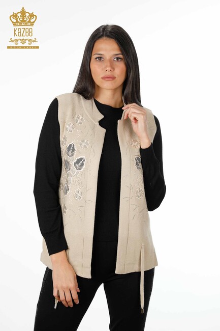 Women's Vest with Tulle Detailed Thread Tie Beige - 16839 | Kazee - Thumbnail