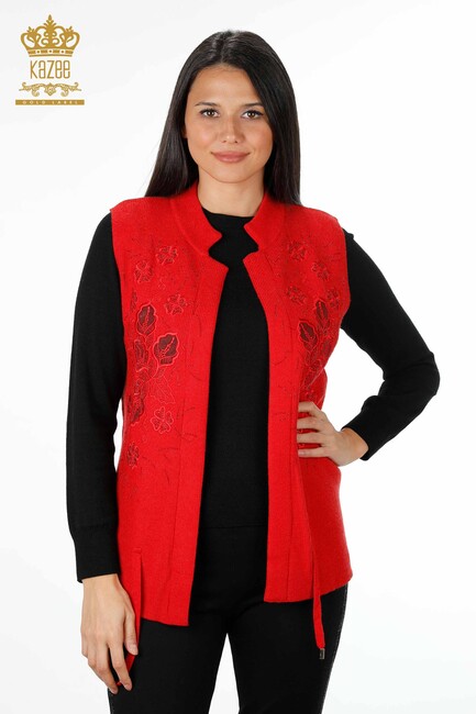 Women's Vest with Tulle Detailed Thread Tie Red - 16839 | Kazee - Thumbnail