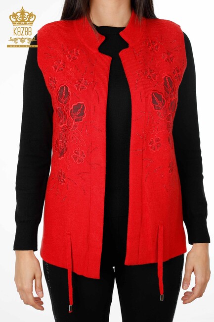 Women's Vest with Tulle Detailed Thread Tie Red - 16839 | Kazee - Thumbnail