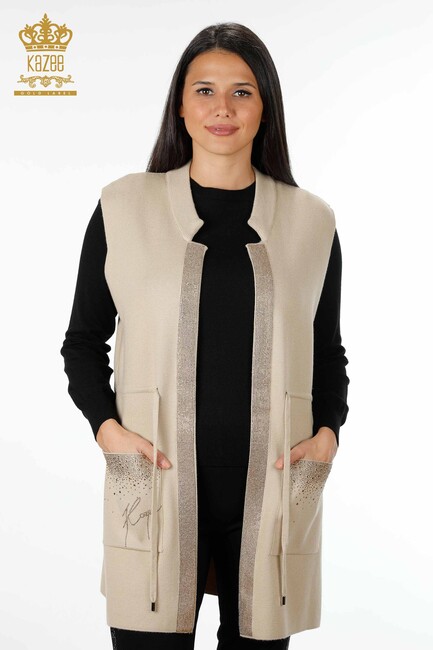 Women's Vest with Stone Pockets Beige - 16829 | Kazee - Thumbnail