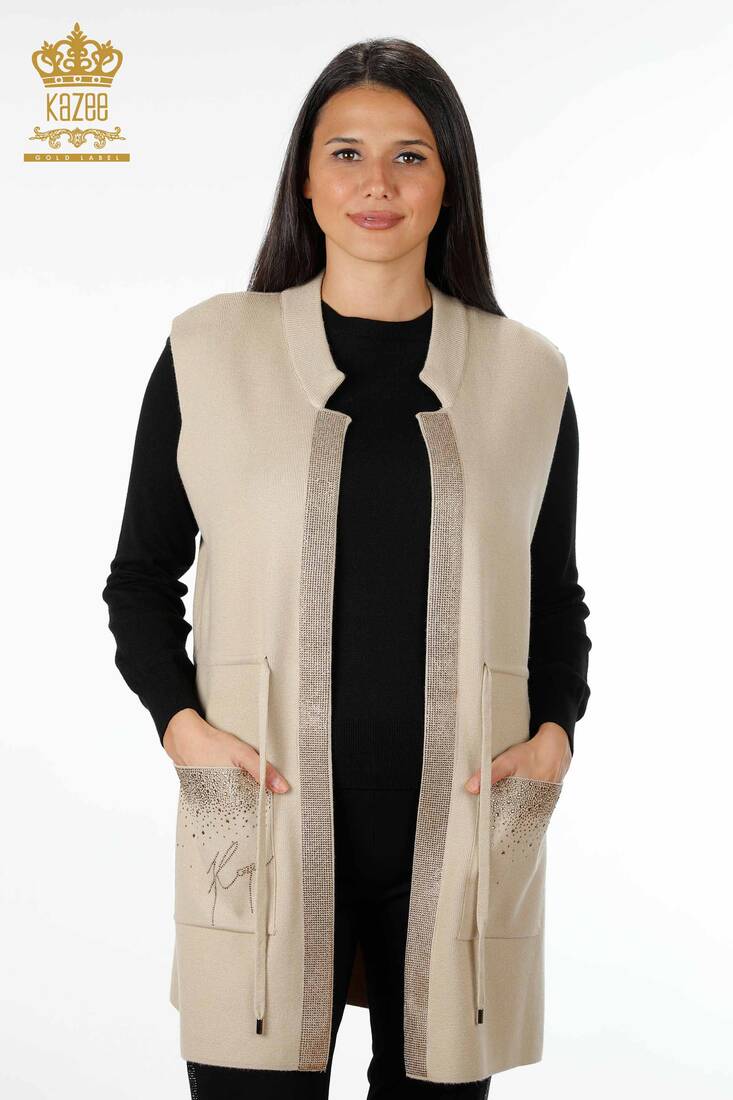 Women's Vest with Stone Pockets Beige - 16829 | Kazee