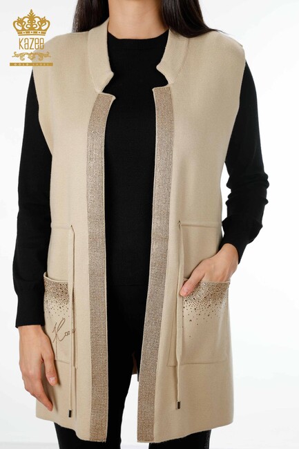 Women's Vest with Stone Pockets Beige - 16829 | Kazee - Thumbnail