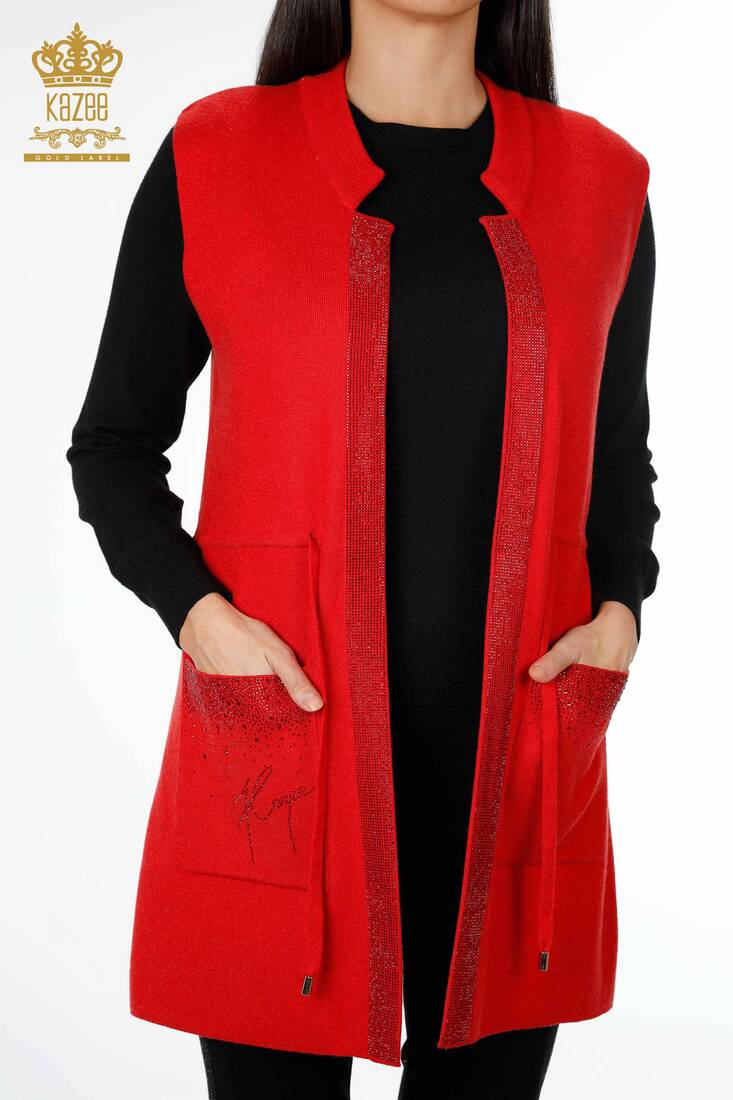 Women's Vest with Stone Pocket Red - 16829 | Kazee