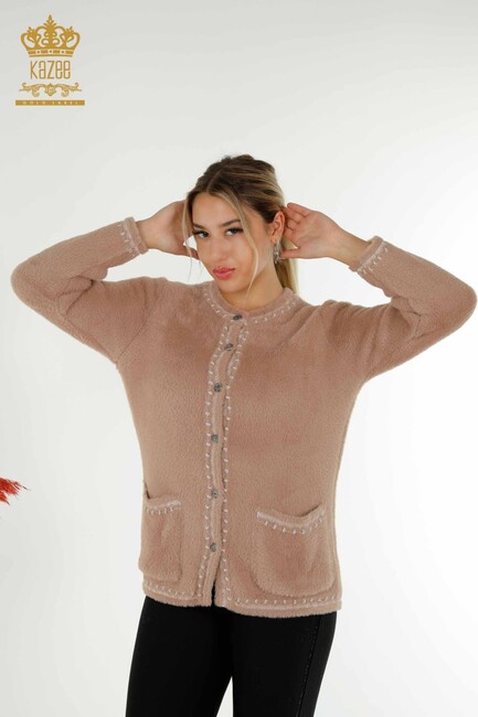 Women's Angora Cardigan Buttoned Beige - 30371 | KAZEE - Thumbnail