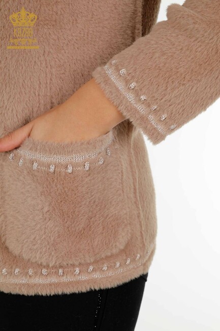 Women's Angora Cardigan Buttoned Beige - 30371 | KAZEE - Thumbnail