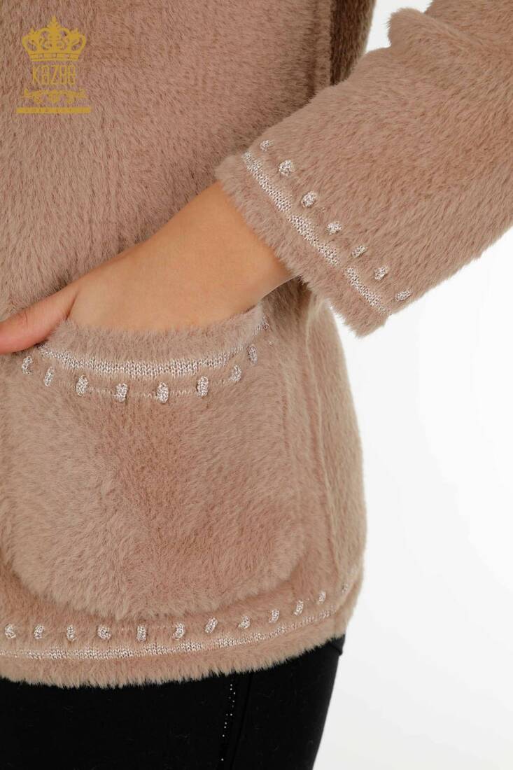 Women's Angora Cardigan Buttoned Beige - 30371 | KAZEE