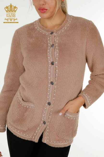 Women's Angora Cardigan Buttoned Beige - 30371 | KAZEE - Thumbnail