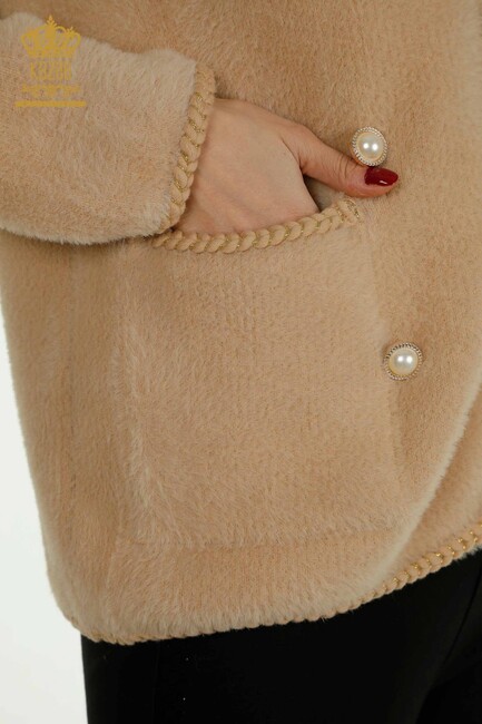 Women's Angora Cardigan Buttoned Beige - 30799 | KAZEE - Thumbnail