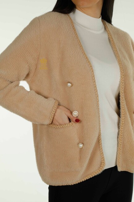 Women's Angora Cardigan Buttoned Beige - 30799 | KAZEE - Thumbnail