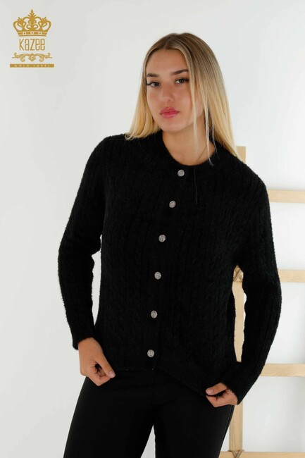 Women's Angora Cardigan Buttoned Black - 30321 | KAZEE - Thumbnail