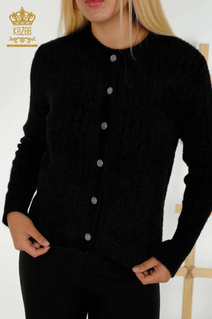 Women's Angora Cardigan Buttoned Black - 30321 | KAZEE