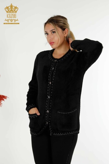 Women's Angora Cardigan Buttoned Black - 30371 | KAZEE - Thumbnail