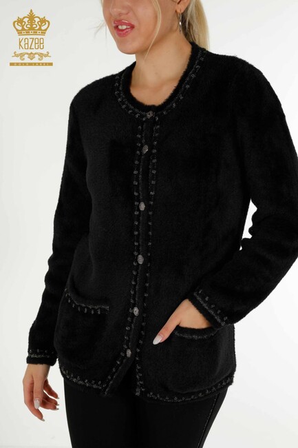 Women's Angora Cardigan Buttoned Black - 30371 | KAZEE - Thumbnail