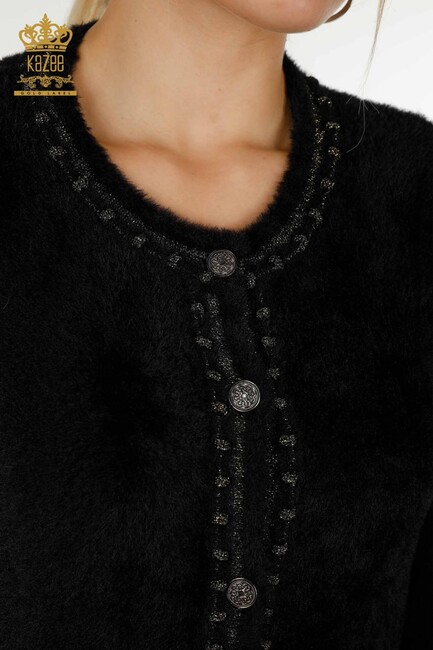 Women's Angora Cardigan Buttoned Black - 30371 | KAZEE - Thumbnail