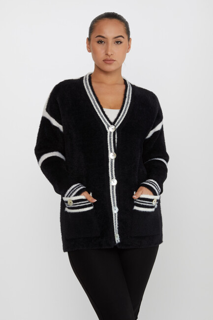 Women's Angora Cardigan Buttoned Black - 30784 | KAZEE - Thumbnail