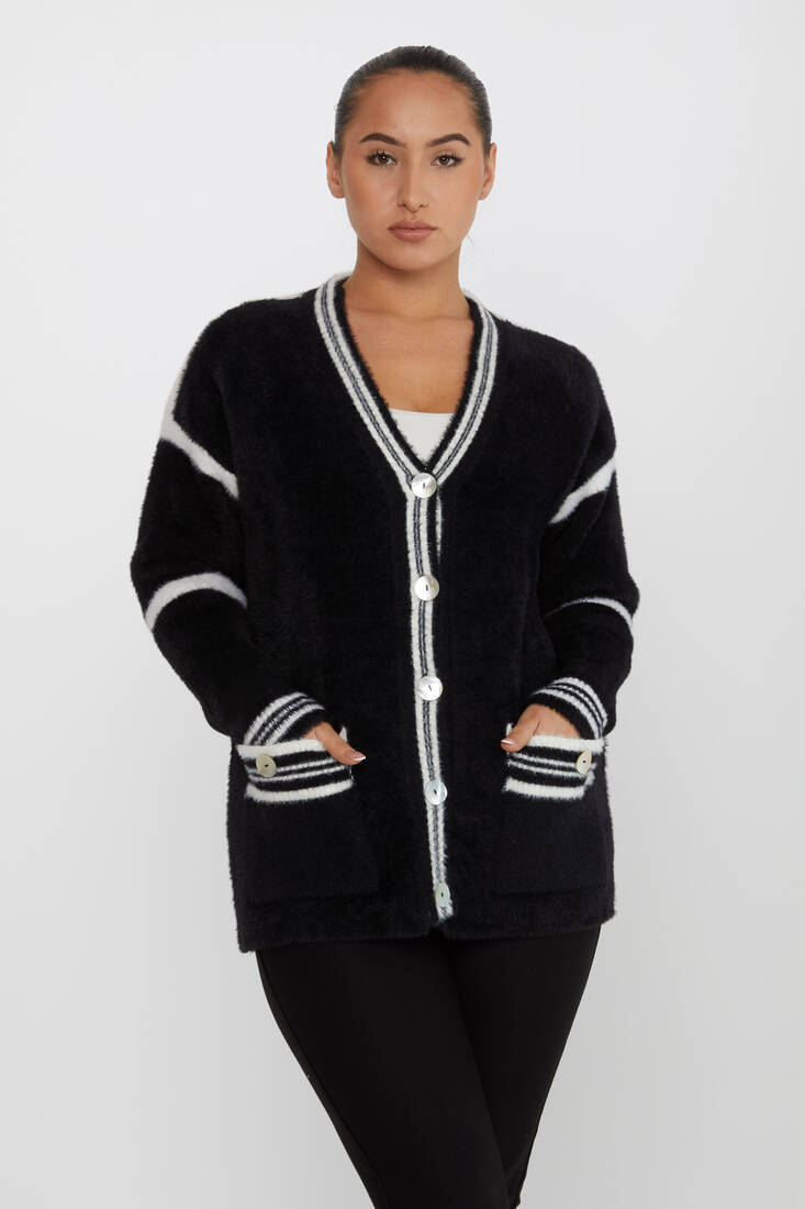 Women's Angora Cardigan Buttoned Black - 30784 | KAZEE