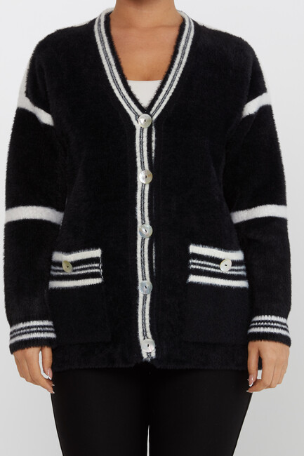 Women's Angora Cardigan Buttoned Black - 30784 | KAZEE - Thumbnail