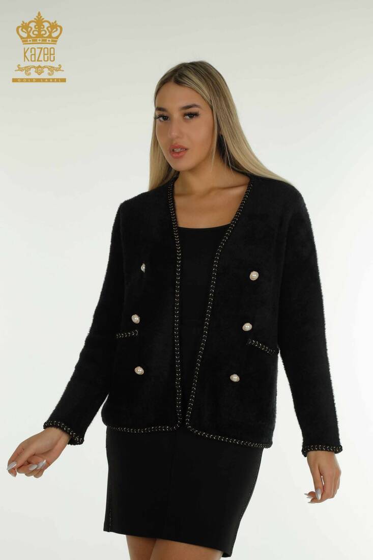 Women's Angora Cardigan Buttoned Black - 30799 | KAZEE