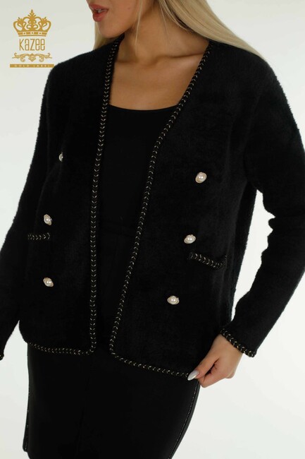 Women's Angora Cardigan Buttoned Black - 30799 | KAZEE - Thumbnail