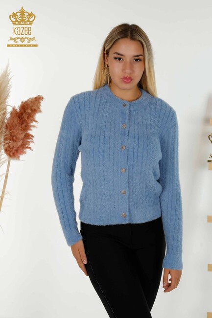 Women's Angora Cardigan Buttoned Blue - 30321 | KAZEE - Thumbnail