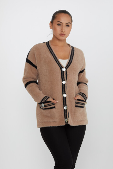 Women's Angora Cardigan Buttoned Dark Beige - 30784 | KAZEE - Thumbnail