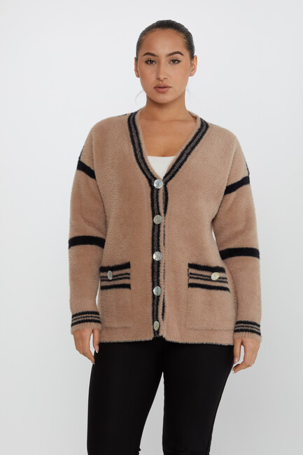 Women's Angora Cardigan Buttoned Dark Beige - 30784 | KAZEE - Thumbnail