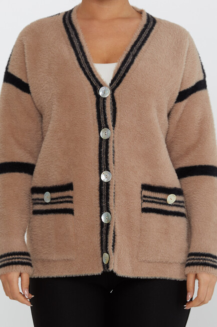 Women's Angora Cardigan Buttoned Dark Beige - 30784 | KAZEE - Thumbnail