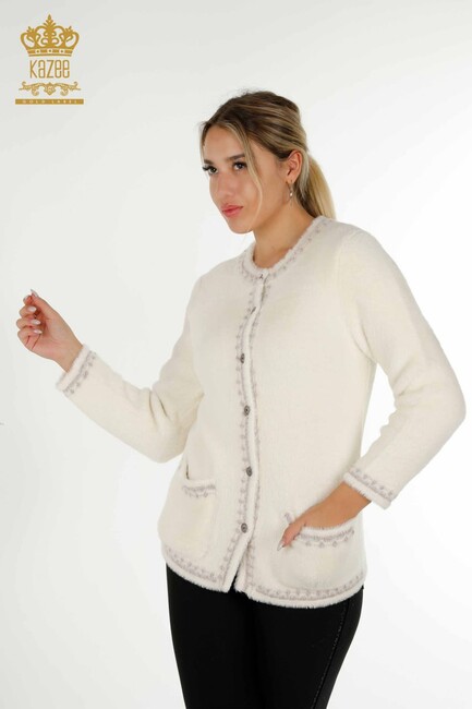 Women's Angora Cardigan Buttoned Ecru - 30371 | KAZEE - Thumbnail