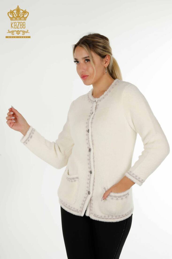 Women's Angora Cardigan Buttoned Ecru - 30371 | KAZEE