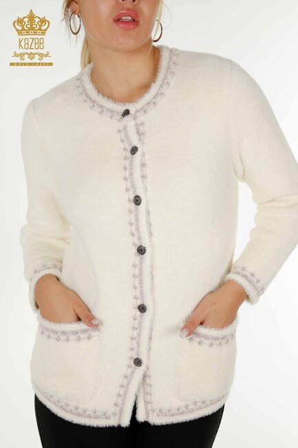 Women's Angora Cardigan Buttoned Ecru - 30371 | KAZEE - Thumbnail