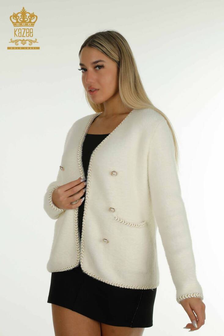 Women's Angora Cardigan Buttoned Ecru - 30799 | KAZEE