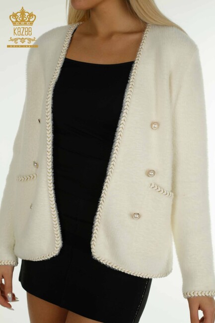 Women's Angora Cardigan Buttoned Ecru - 30799 | KAZEE - Thumbnail