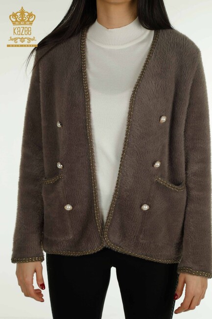 Women's Angora Cardigan Buttoned Khaki - 30799 | KAZEE - Thumbnail