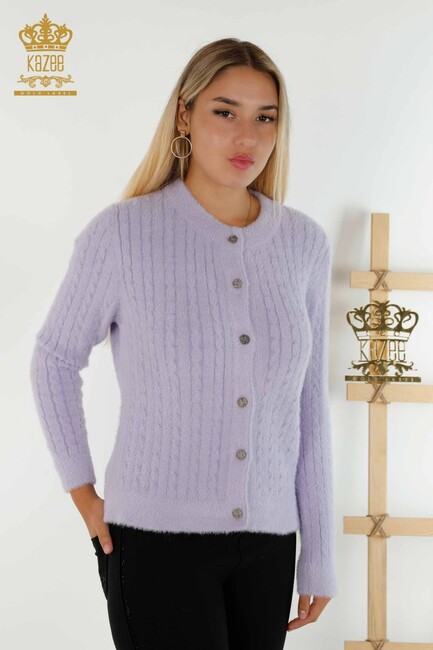 Women's Angora Cardigan Buttoned Lilac - 30321 | KAZEE - Thumbnail