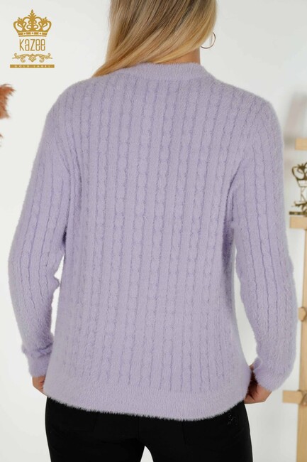 Women's Angora Cardigan Buttoned Lilac - 30321 | KAZEE - Thumbnail