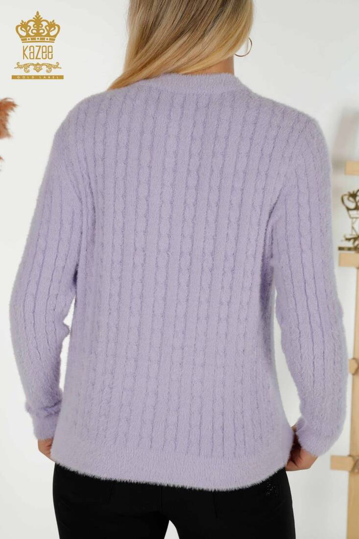 Women's Angora Cardigan Buttoned Lilac - 30321 | KAZEE